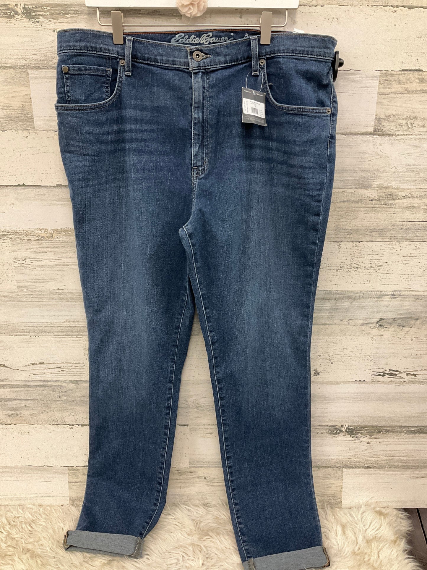 Jeans Straight By Eddie Bauer In Blue Denim, Size: 16