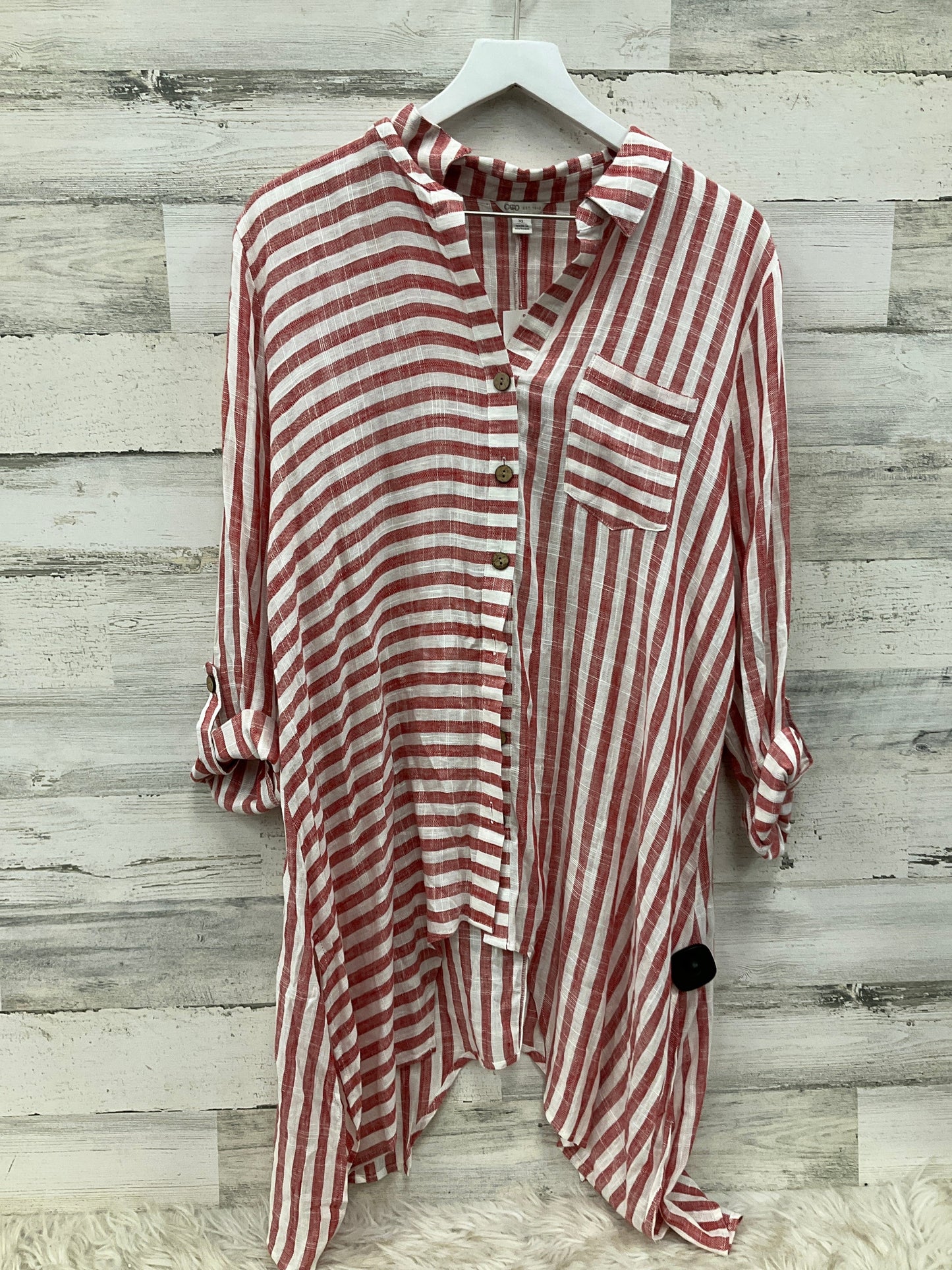 Tunic Long Sleeve By Cato In Red & White, Size: Xl