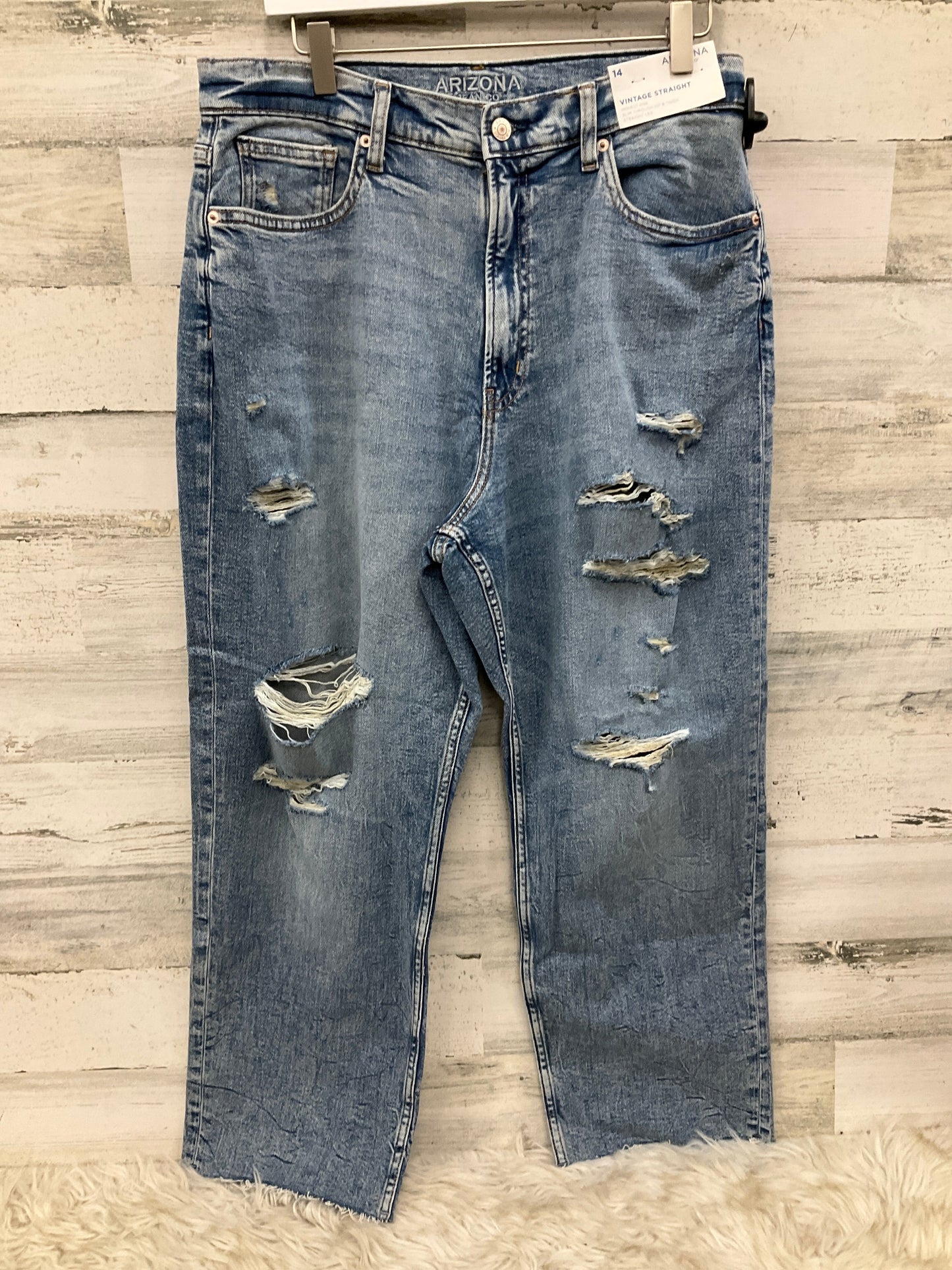 Jeans Straight By Arizona In Blue Denim, Size: 14