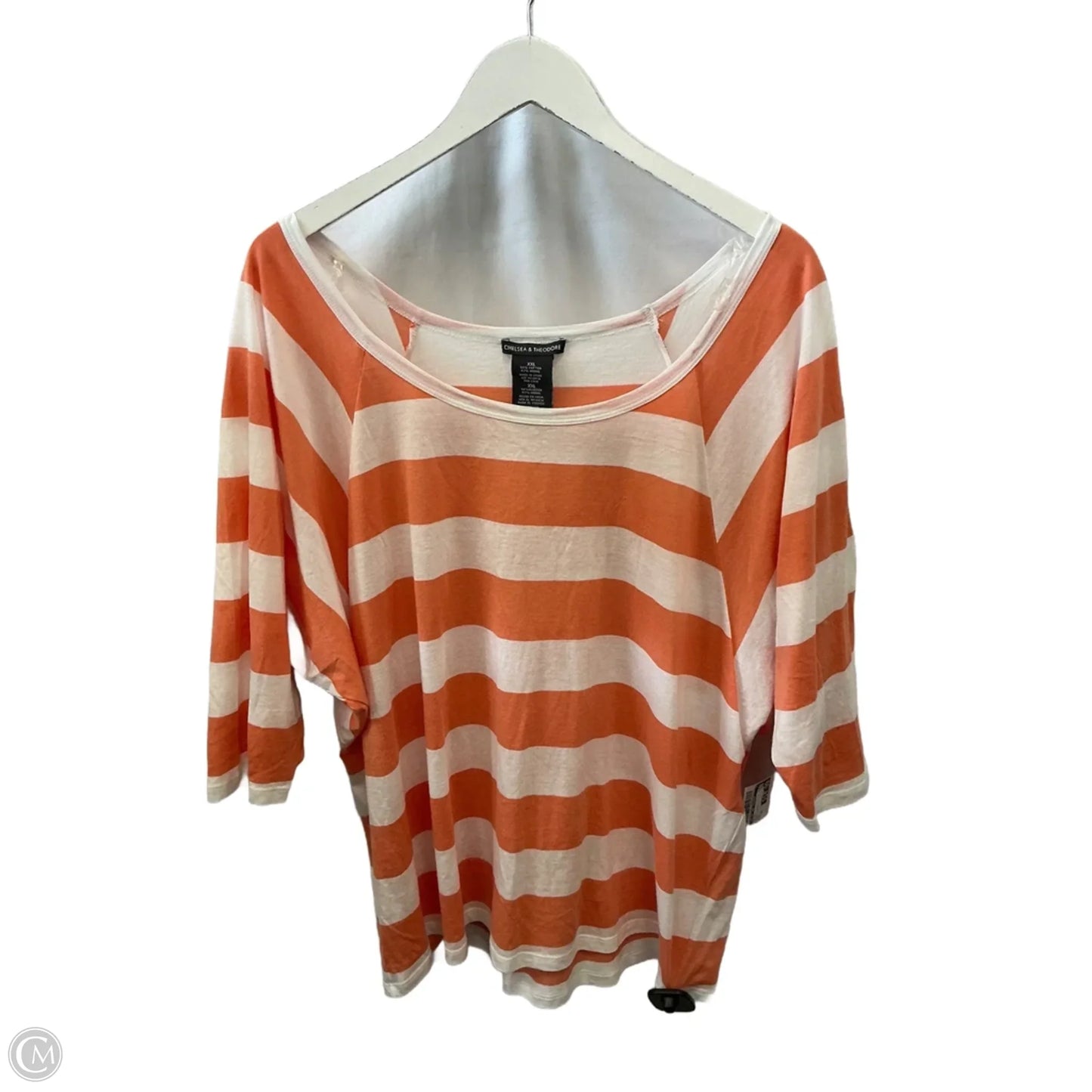 Top Short Sleeve By Chelsea And Theodore In Orange & White, Size: Xxl