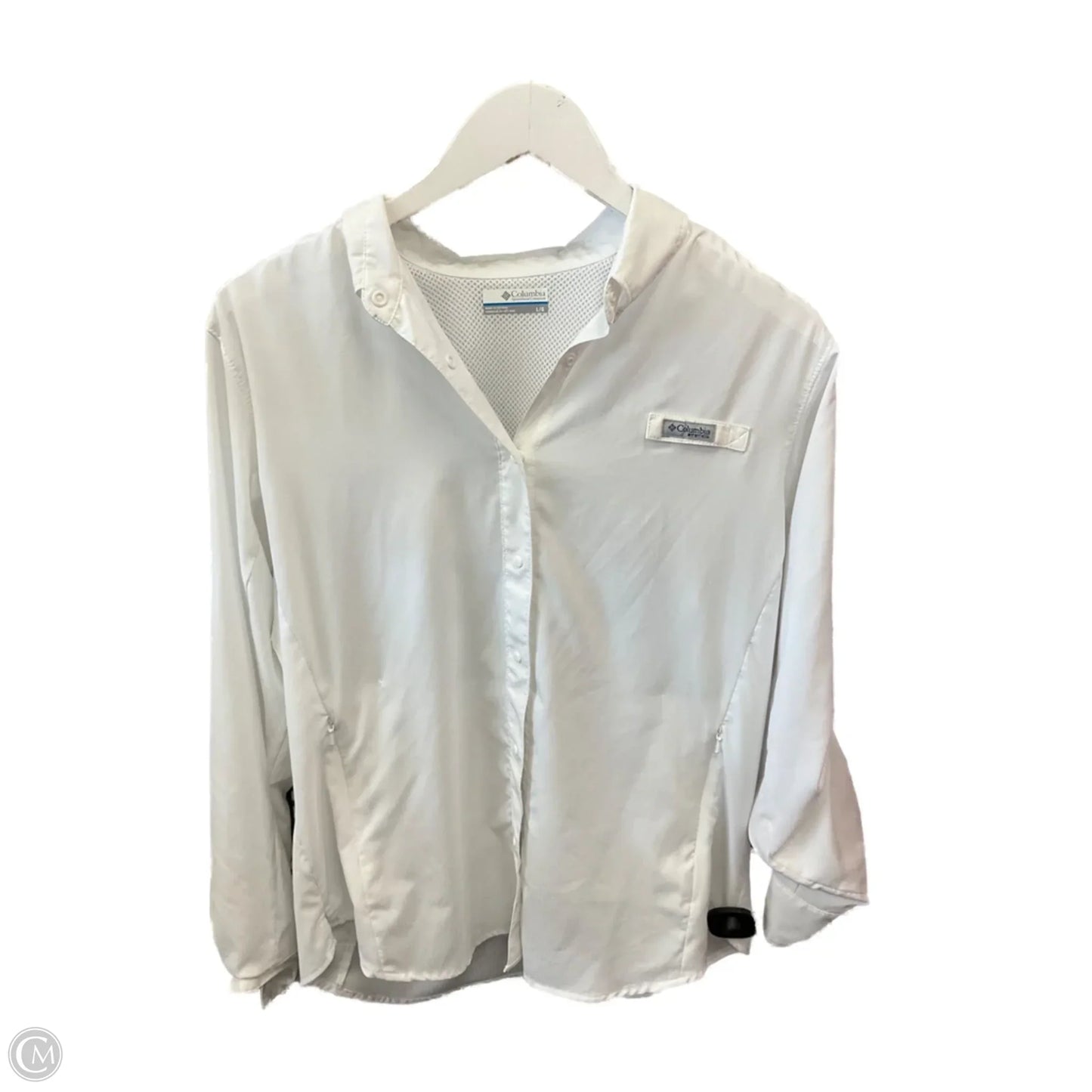 Athletic Top Long Sleeve Collar By Columbia In White, Size: L