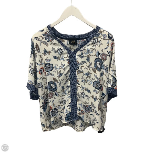 Top Short Sleeve By W5 In Blue & Cream, Size: L