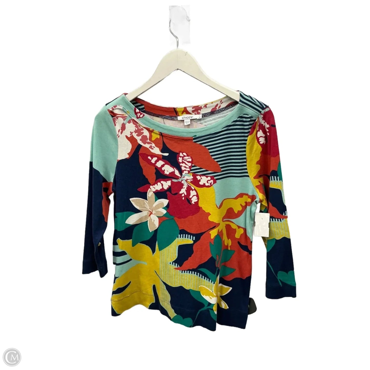 Top 3/4 Sleeve By Chicos In Green & Red, Size: M