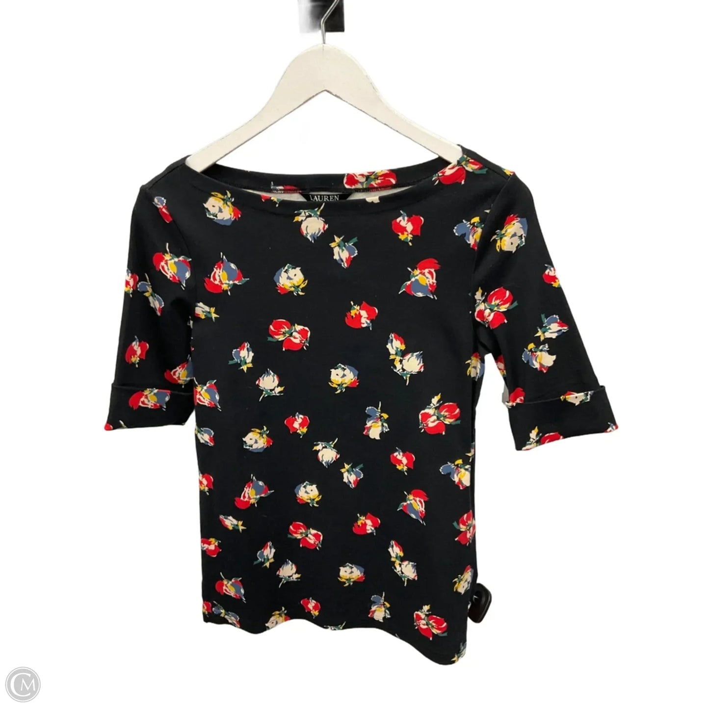 Top Short Sleeve By Lauren By Ralph Lauren In Black & Red, Size: M