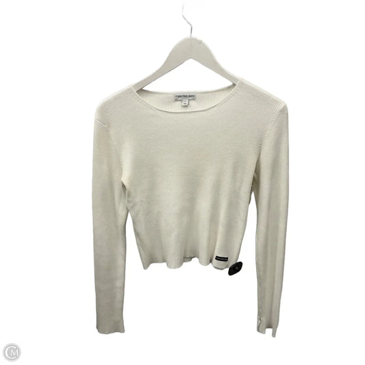Top Long Sleeve By Calvin Klein In White, Size: M