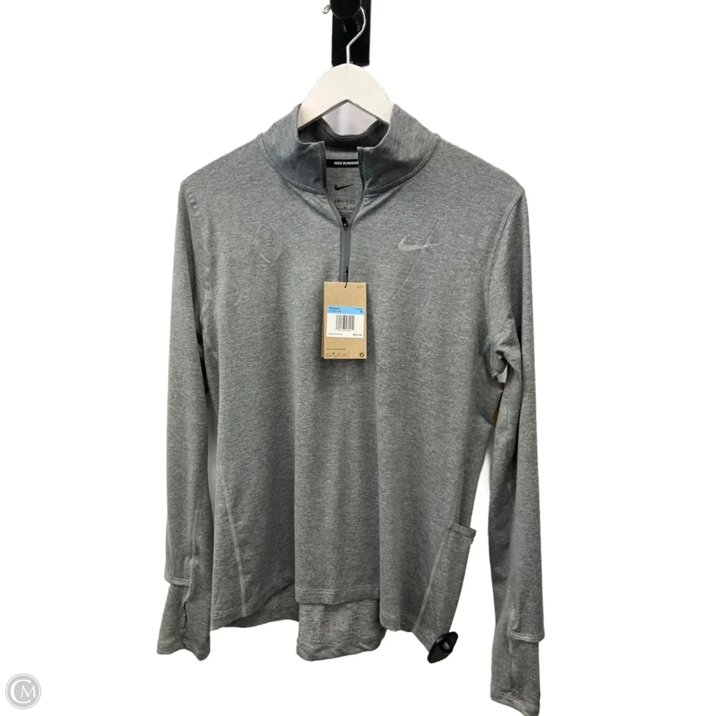 Athletic Top Long Sleeve Collar By Nike Apparel In Grey, Size: M