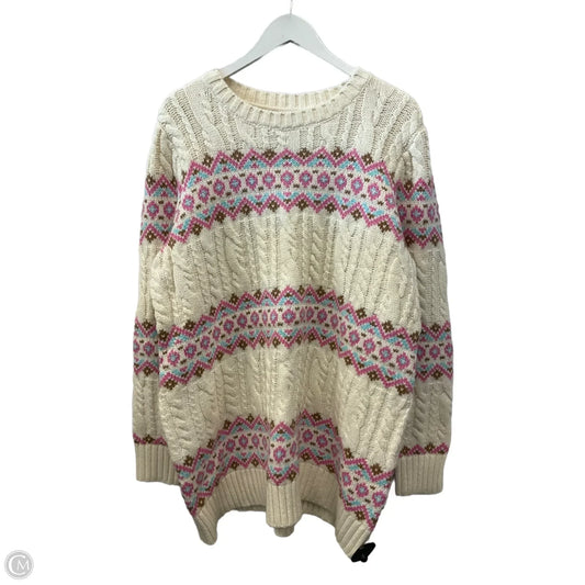 Sweater By Lands End In Cream & Pink, Size: Xl