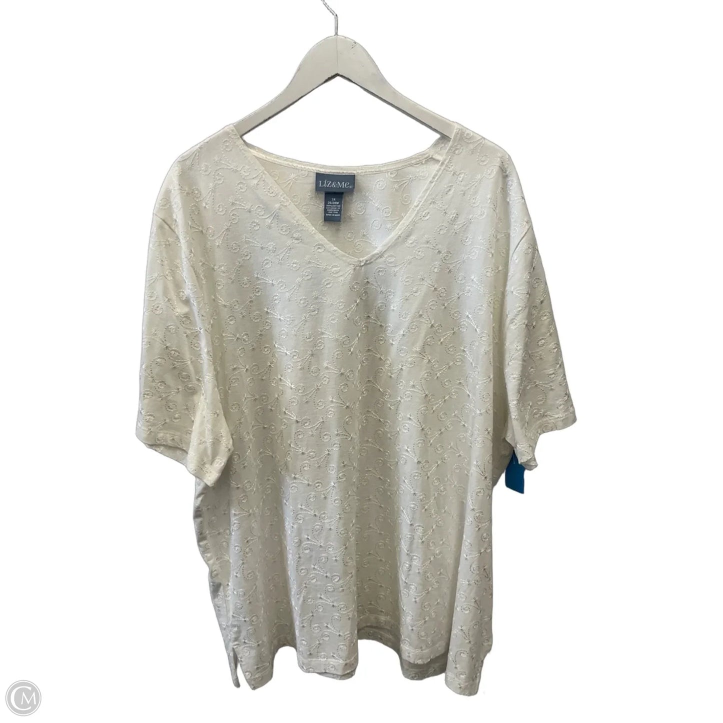 Top Short Sleeve By Liz And Me In White, Size: 3x