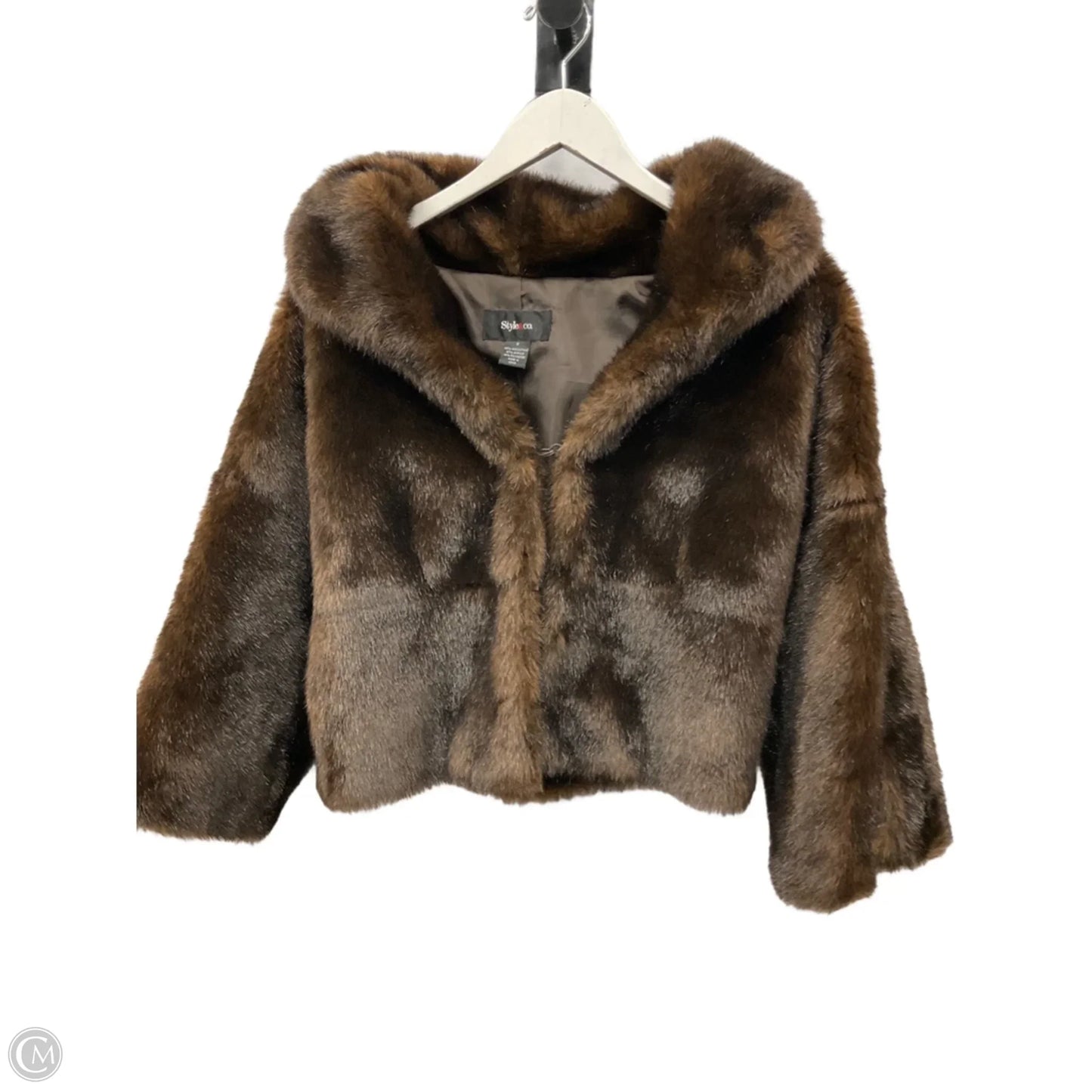 Jacket Faux Fur & Sherpa By Style And Company In Brown, Size: M
