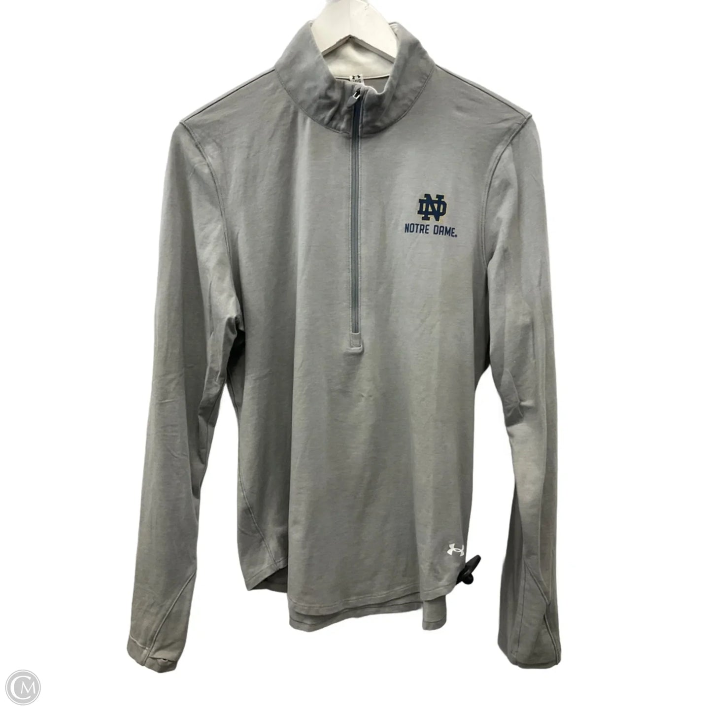 Athletic Top Long Sleeve Collar By Under Armour In Grey, Size: L