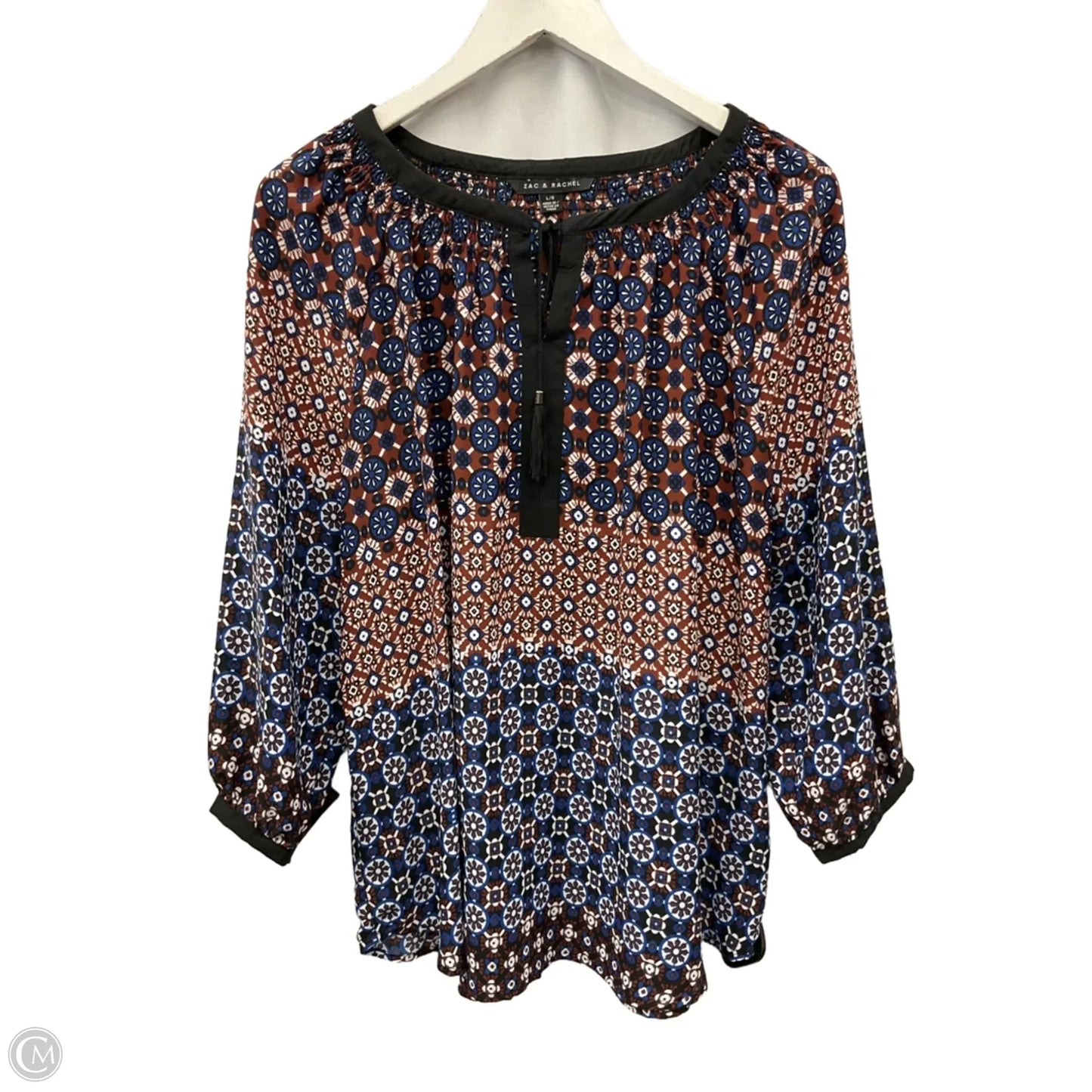 Top 3/4 Sleeve By Zac And Rachel In Blue & Brown, Size: L