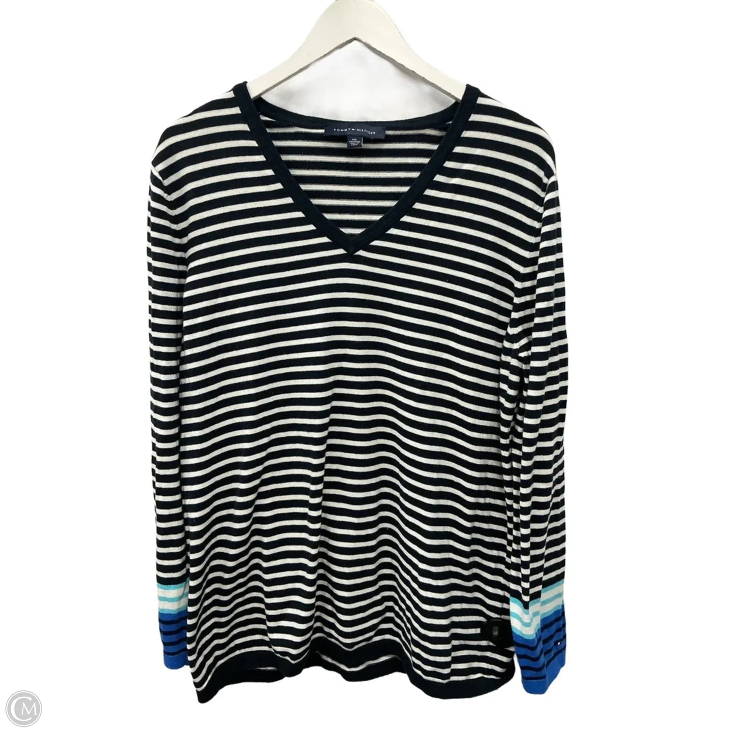 Top Long Sleeve By Tommy Hilfiger In Blue & White, Size: Xxl