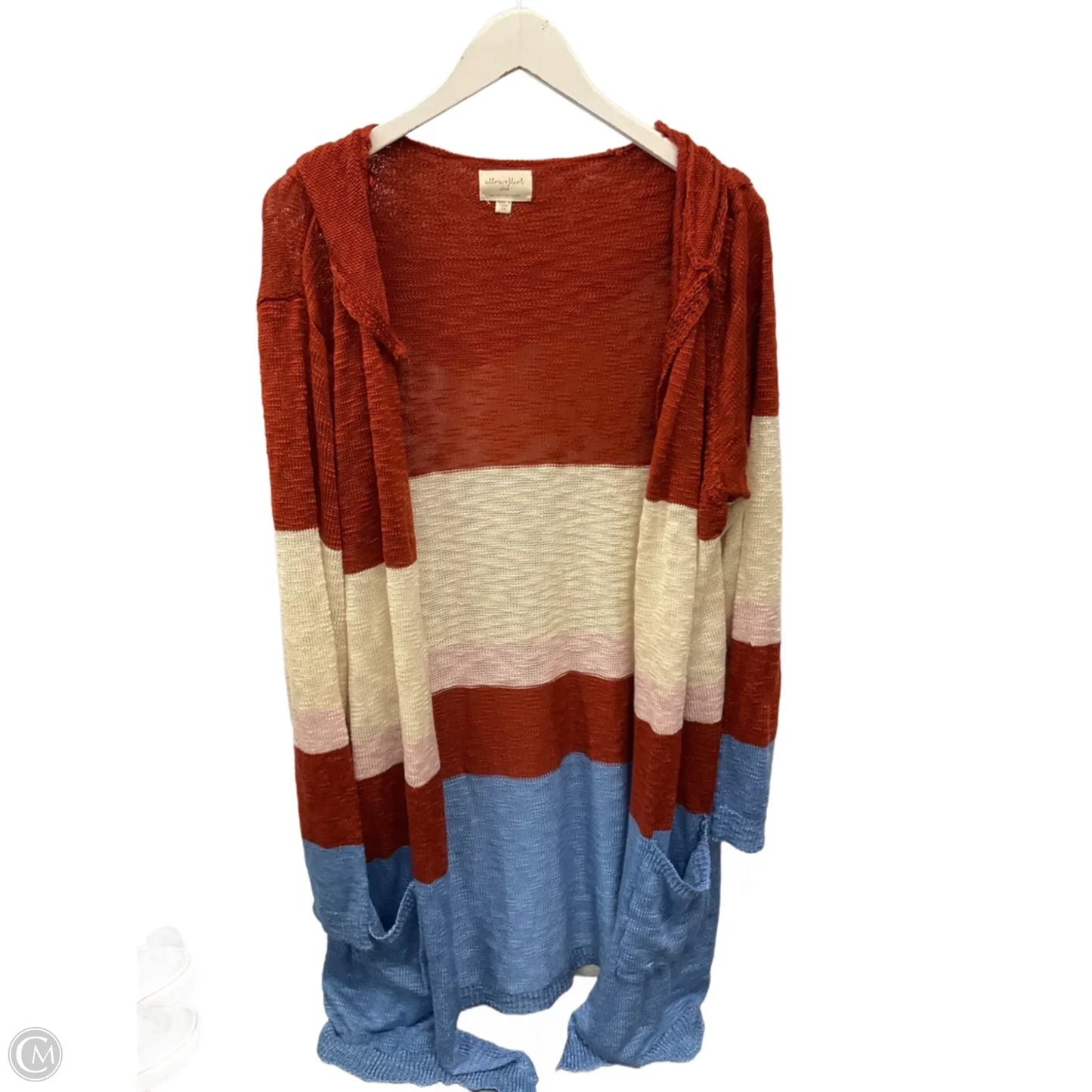 Sweater Cardigan By Ultra Flirt In Orange & Tan, Size: 3x