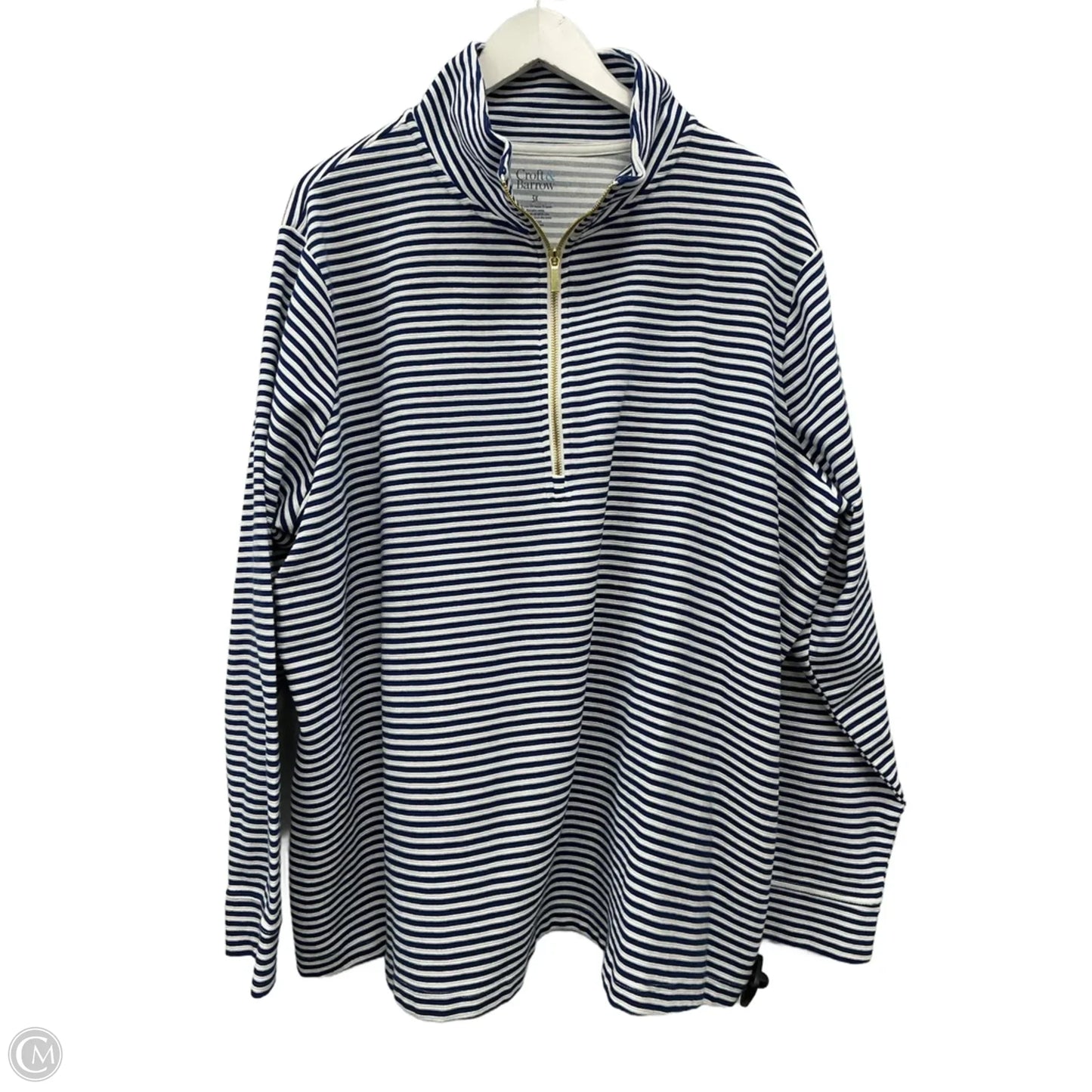 Top Long Sleeve By Croft And Barrow In Blue & White, Size: 3x