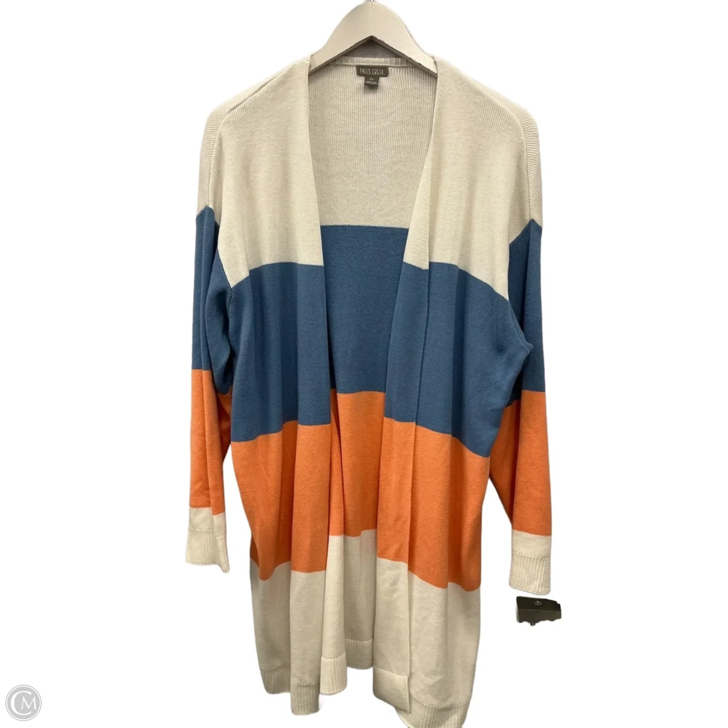 Sweater Cardigan By Falls Creek In Blue & White, Size: 2x