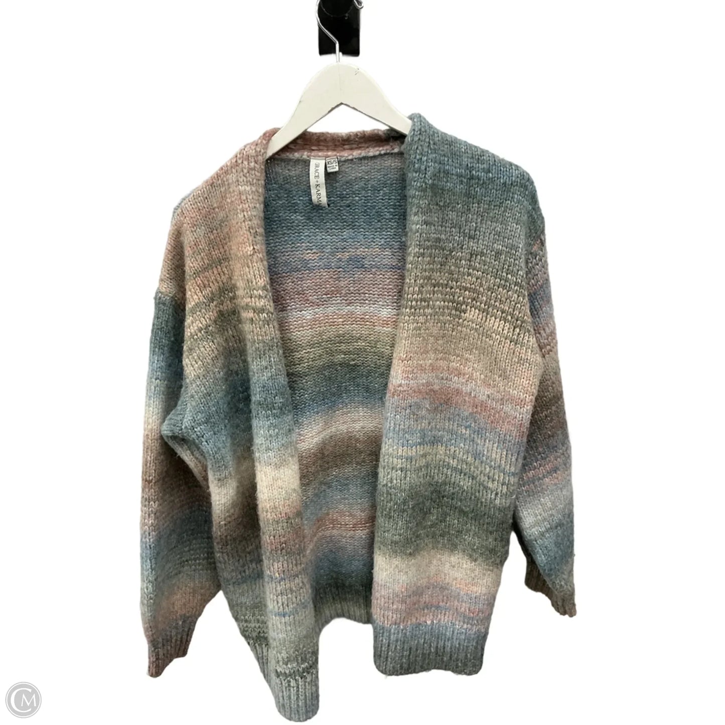 Sweater Cardigan By Grace + Karma In Green & Pink, Size: S