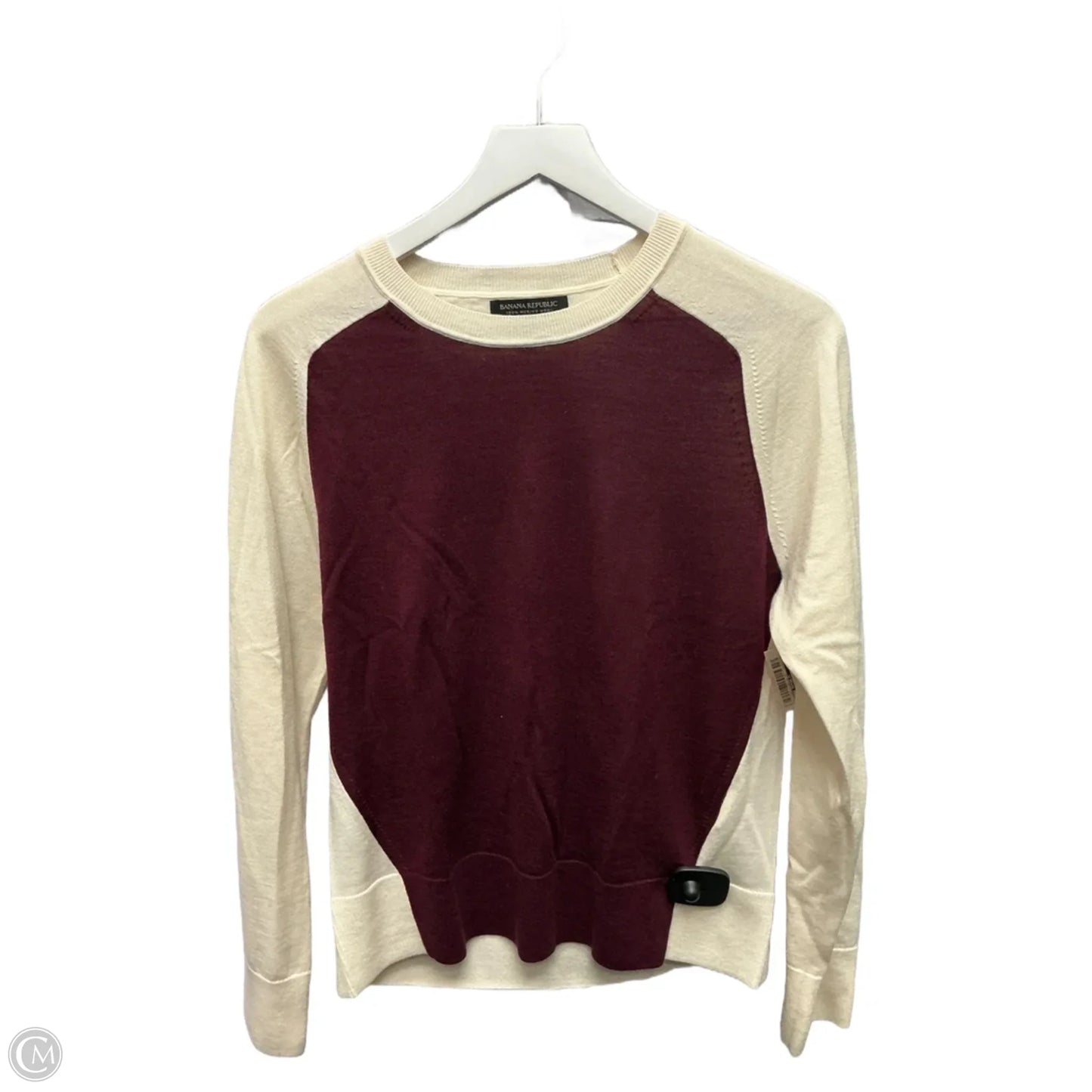 Top Long Sleeve By Banana Republic In Cream & Red, Size: M