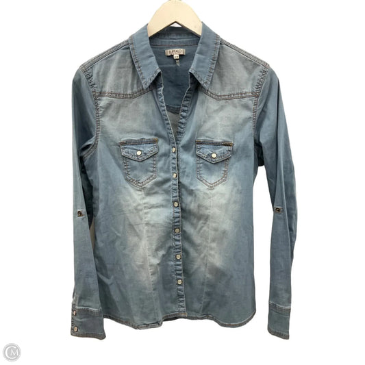 Top Long Sleeve By Buffalo David Bitton In Blue Denim, Size: M