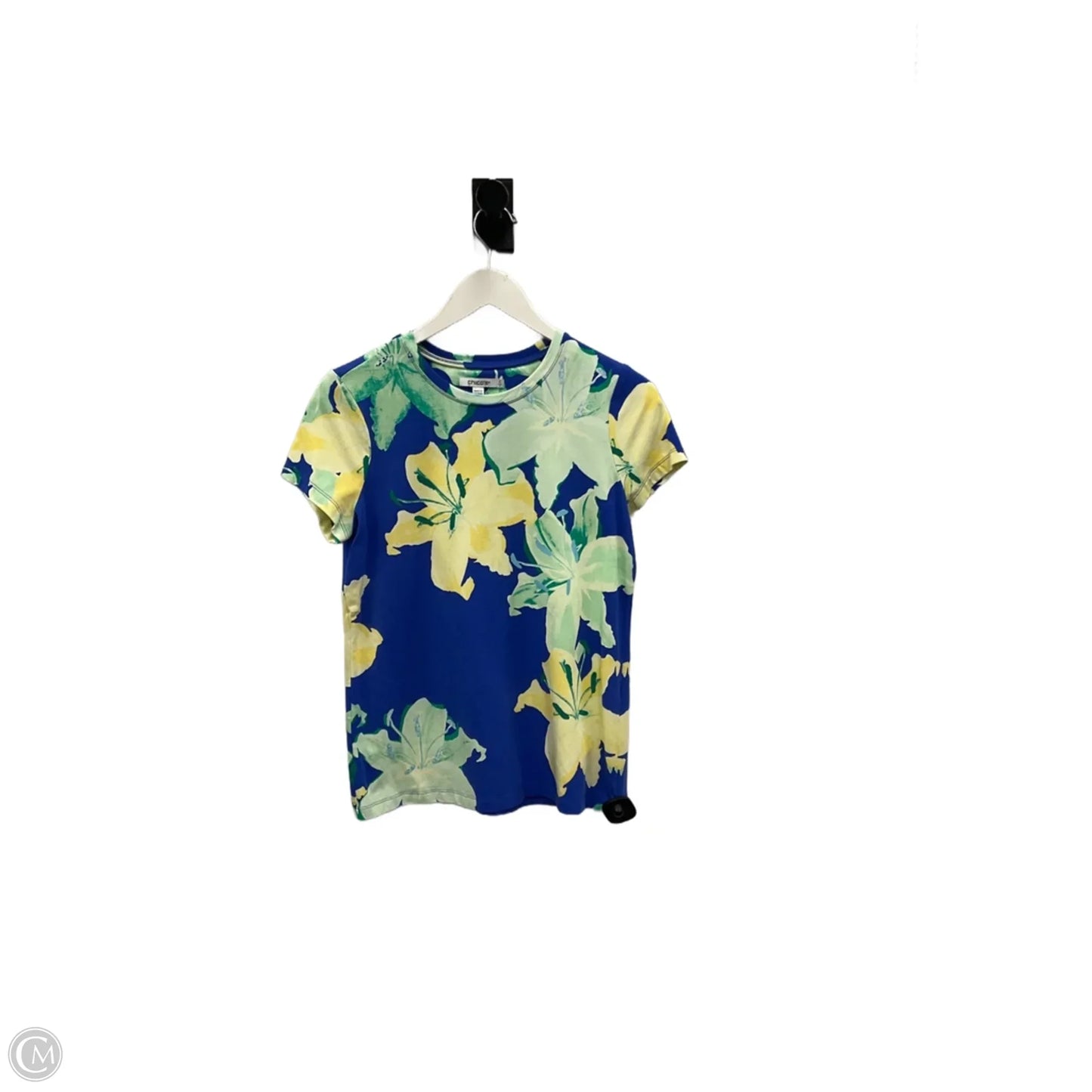 Top Short Sleeve By Chicos In Blue & Yellow, Size: S