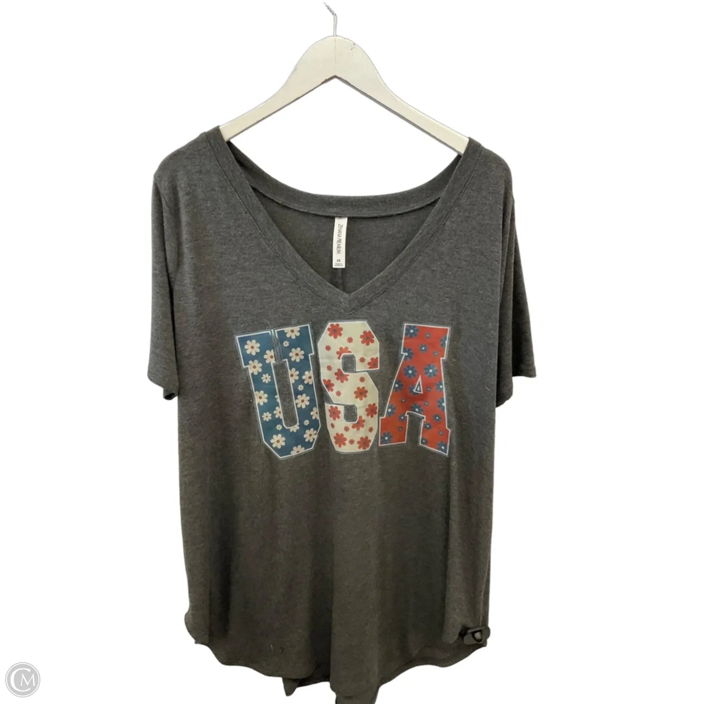 Top Short Sleeve By Zenana In Grey, Size: 2x