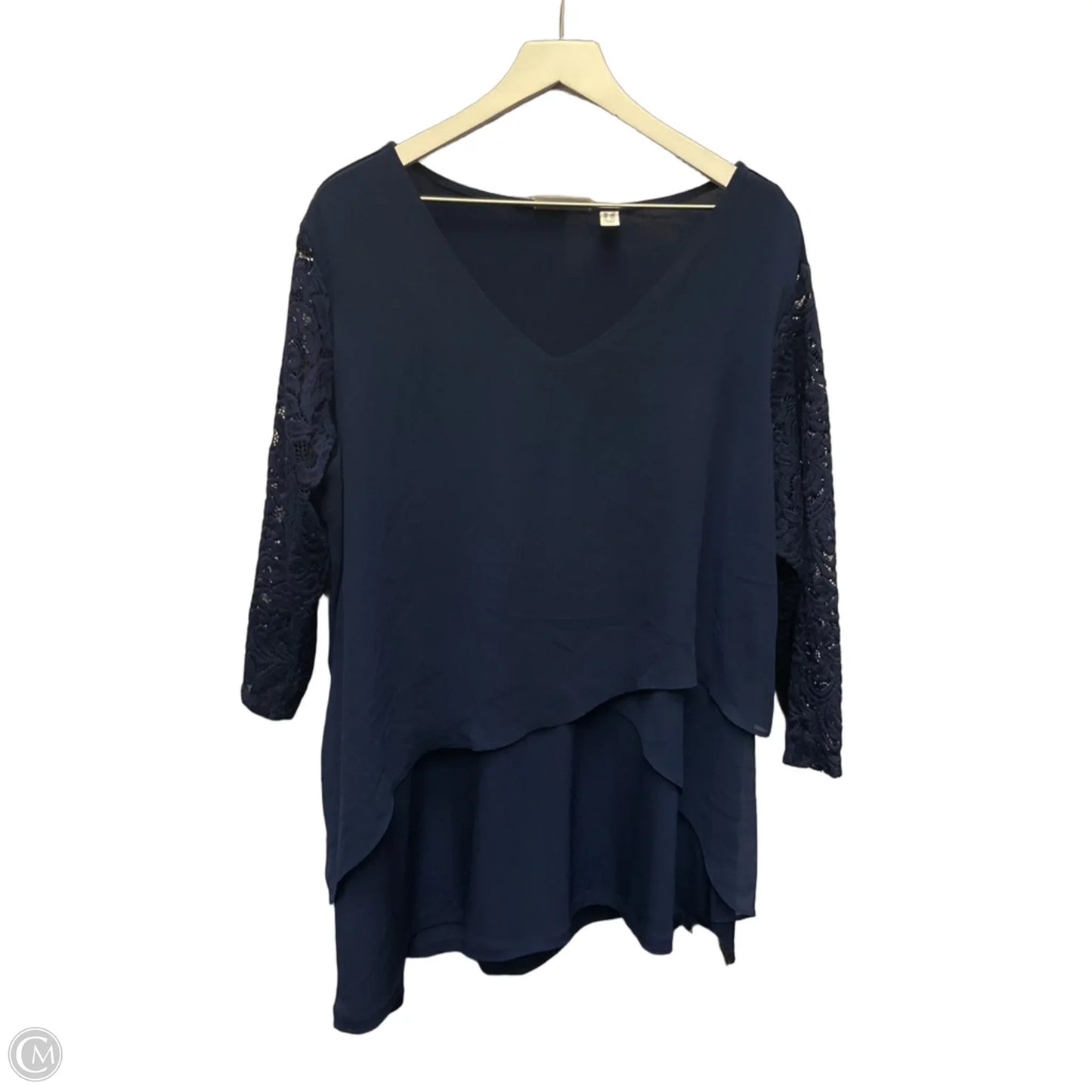 Tunic 3/4 Sleeve By Susan Graver In Navy, Size: 2x