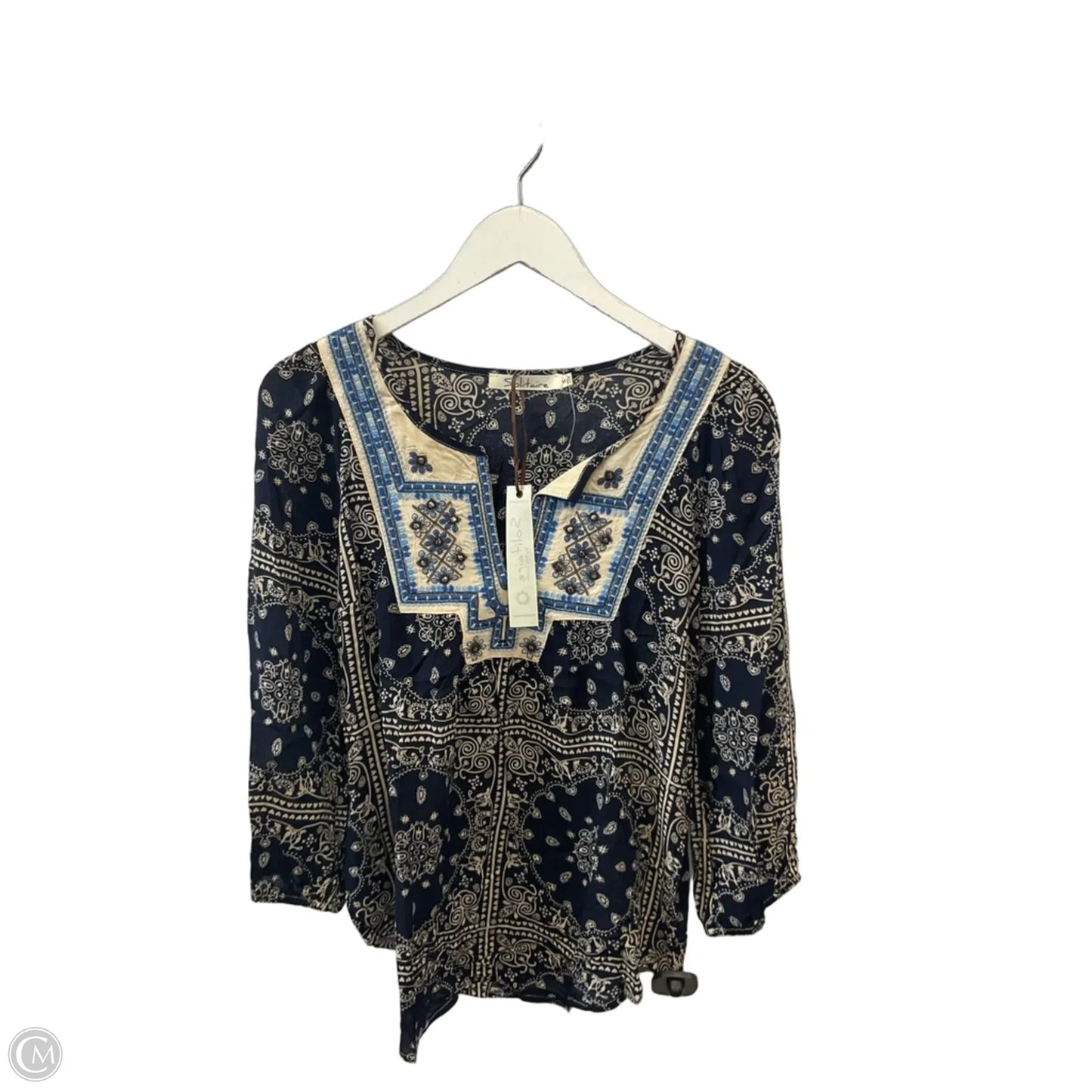 Top 3/4 Sleeve By Solitaire In Blue, Size: S