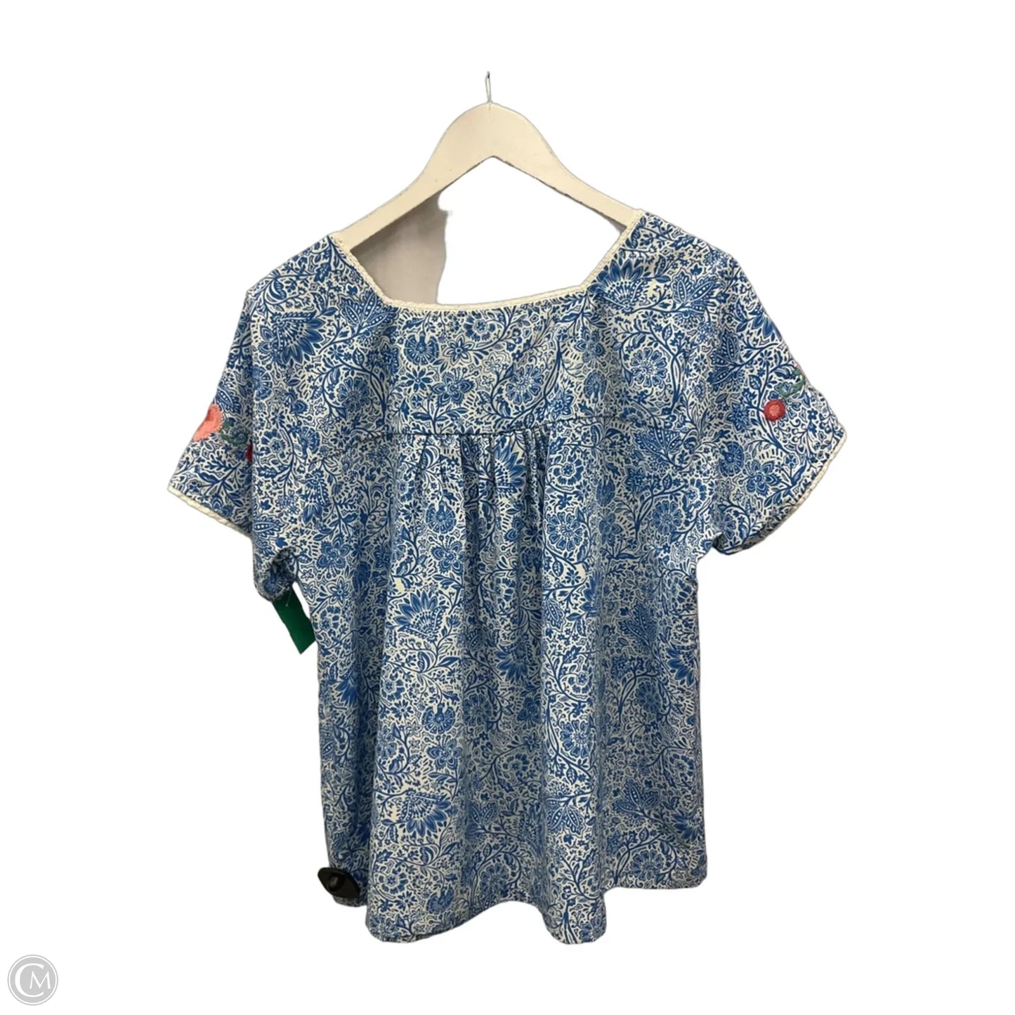 Top Short Sleeve By Savanna Jane In Blue, Size: L