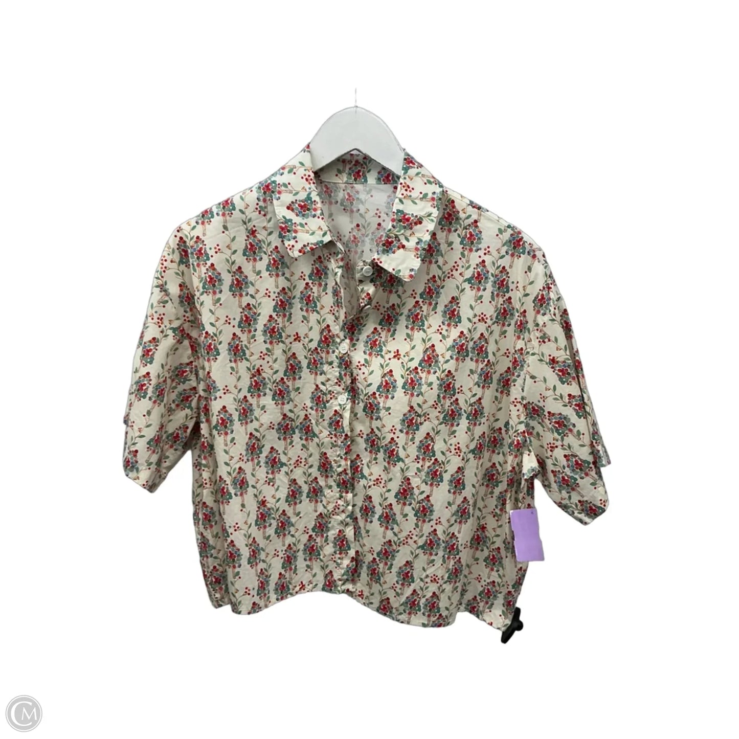 Top Short Sleeve By Cme In Cream & Green, Size: M
