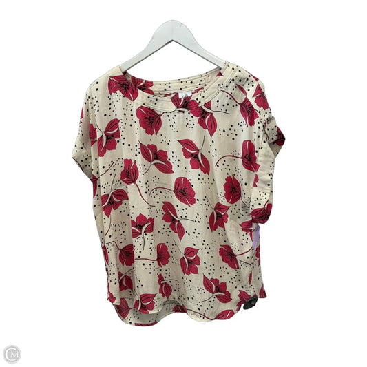 Top Short Sleeve By Cabi In Cream & Pink, Size: L