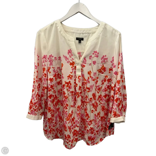 Top 3/4 Sleeve By Talbots In Cream & Orange, Size: 1x