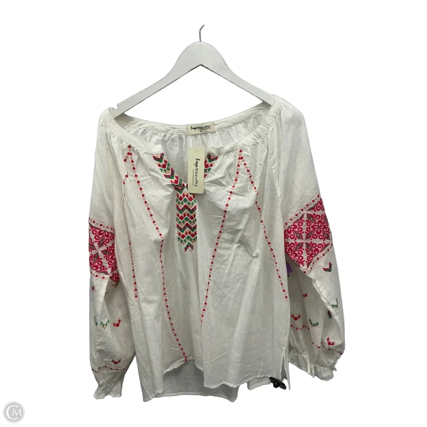 Top Long Sleeve By Impressions In White, Size: 3x