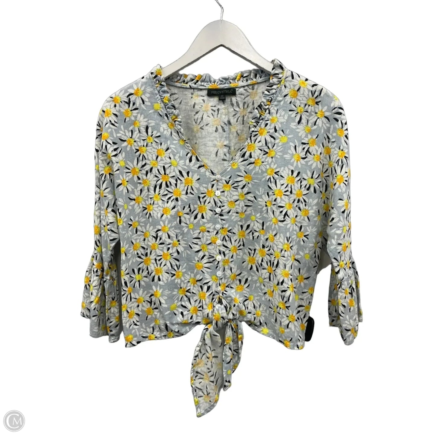 Top Short Sleeve By For Cynthia In Grey & Yellow, Size: M