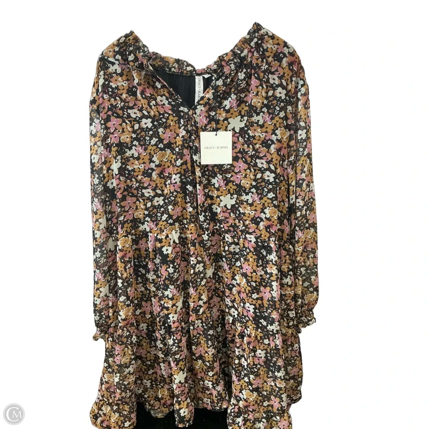 Dress Casual Midi By Grace + Karma In Brown & Gold, Size: 2x