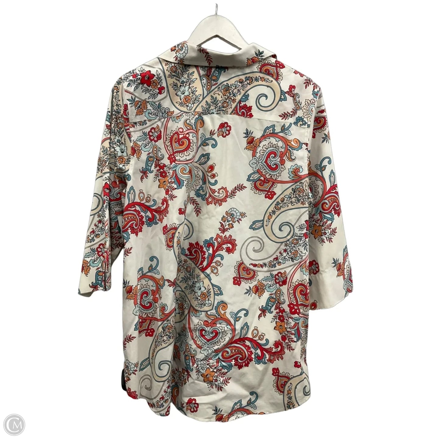 Top Long Sleeve By Chicos In Orange & White, Size: Lp