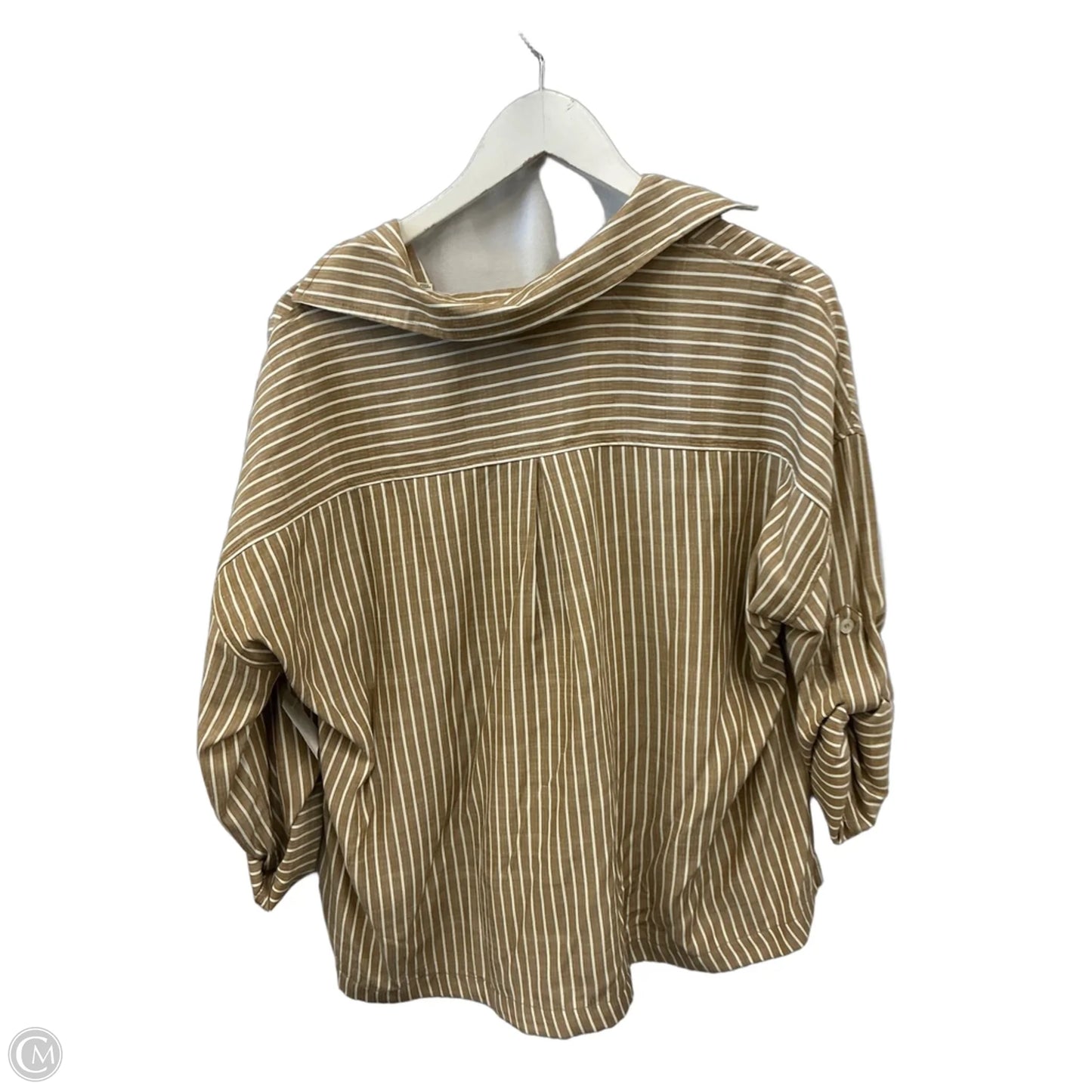 Top 3/4 Sleeve By Max Studio In Tan & White, Size: S
