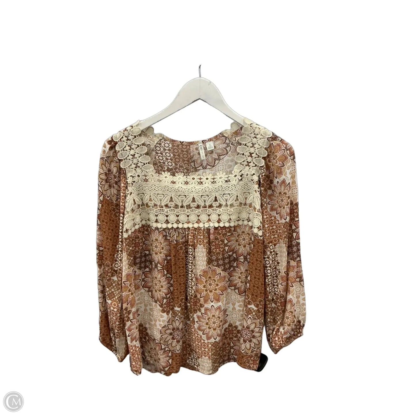 Top 3/4 Sleeve By Cato In Brown, Size: S