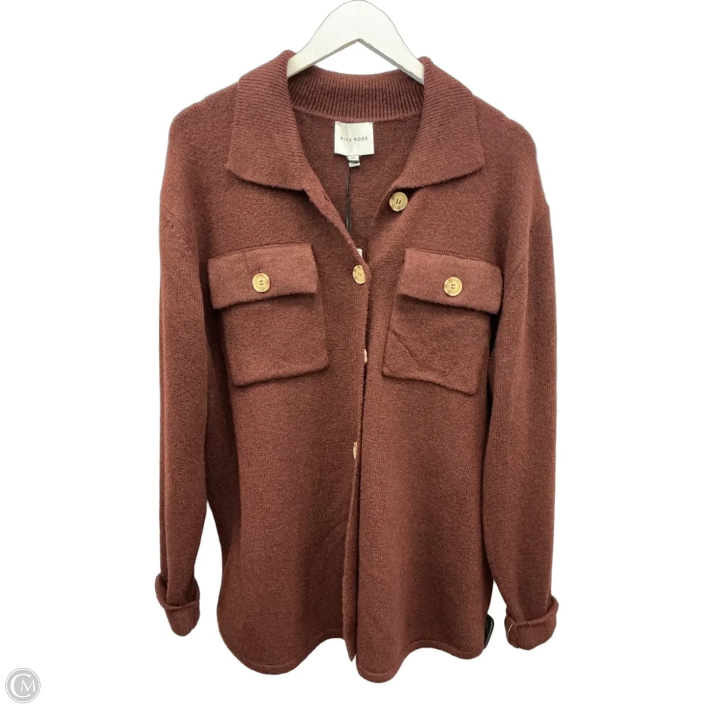 Sweater Cardigan By Pink Rose In Red, Size: 1x