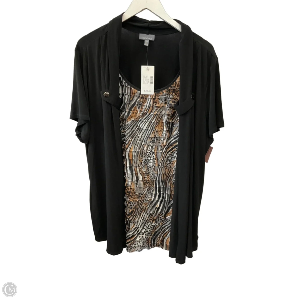 Top Short Sleeve By Essentials In Black & Brown, Size: 2x