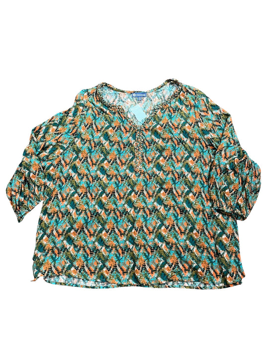 Blouse 3/4 Sleeve By Democracy In Blue & Orange, Size:1X