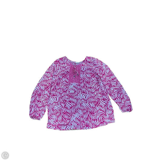 Top Long Sleeve By Susan Graver In Pink & White, Size: 1x