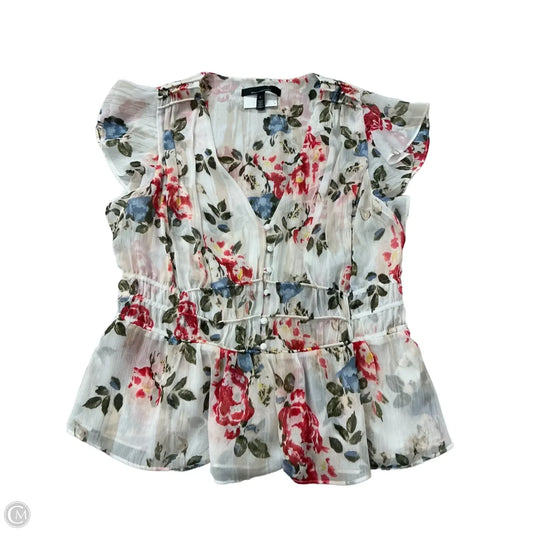 Top Short Sleeve By White House Black Market In Floral Print, Size: L
