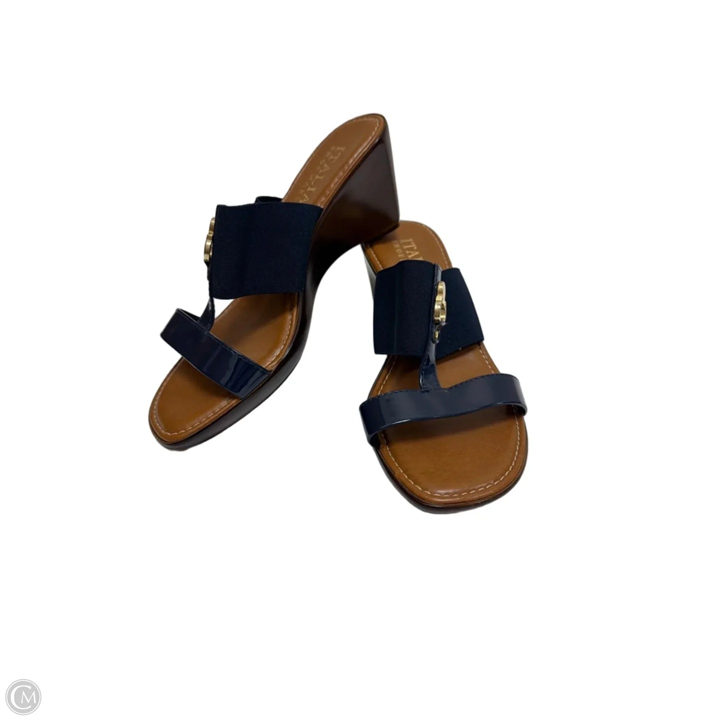 Sandals Heels Wedge By Italian Shoemakers In Blue, Size: 8