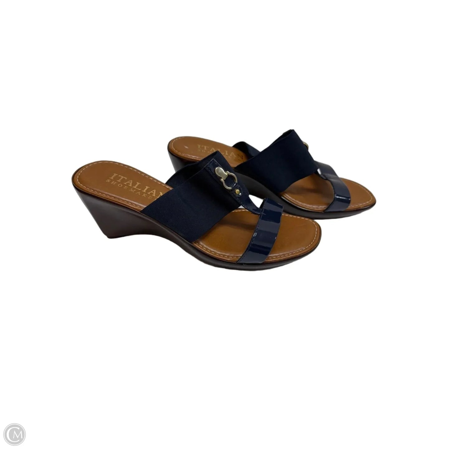 Sandals Heels Wedge By Italian Shoemakers In Blue, Size: 8