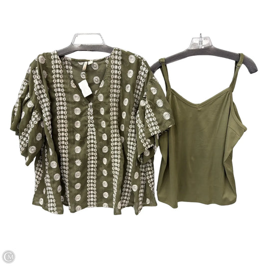 Top 2pc Short Sleeve By Cato In Green & White, Size: L