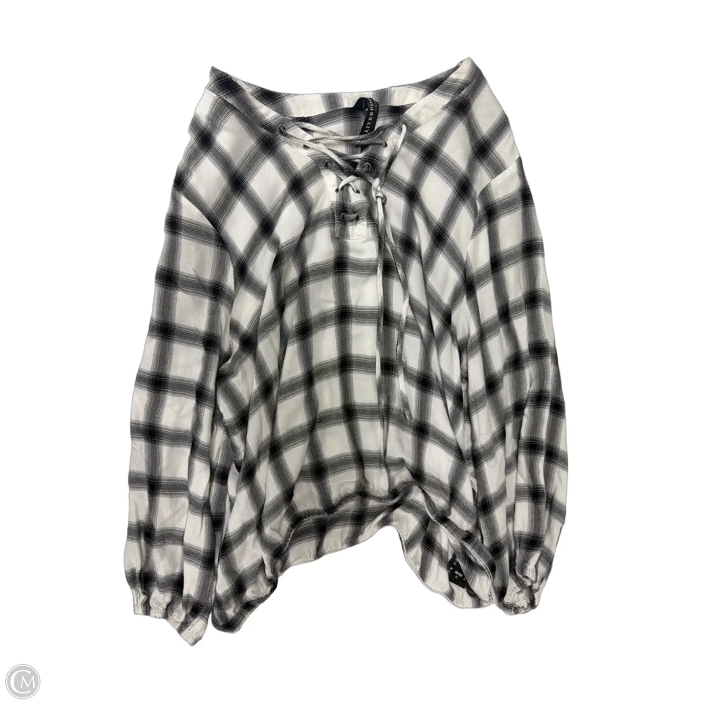 Top Long Sleeve By Liverpool In Plaid Pattern, Size: Xl