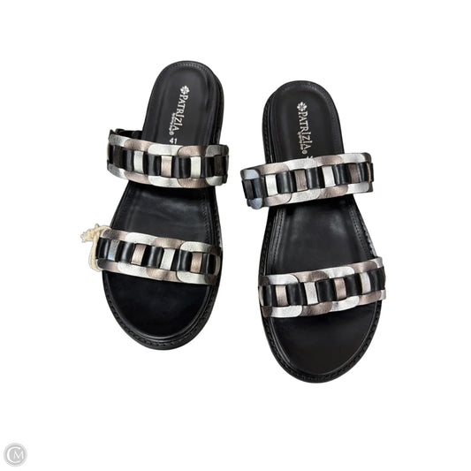 Sandals Flats By Patrizia In Black & Silver, Size: 10