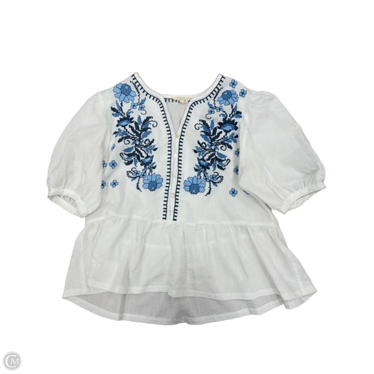 Top Short Sleeve By Solitaire In Blue & White, Size: L