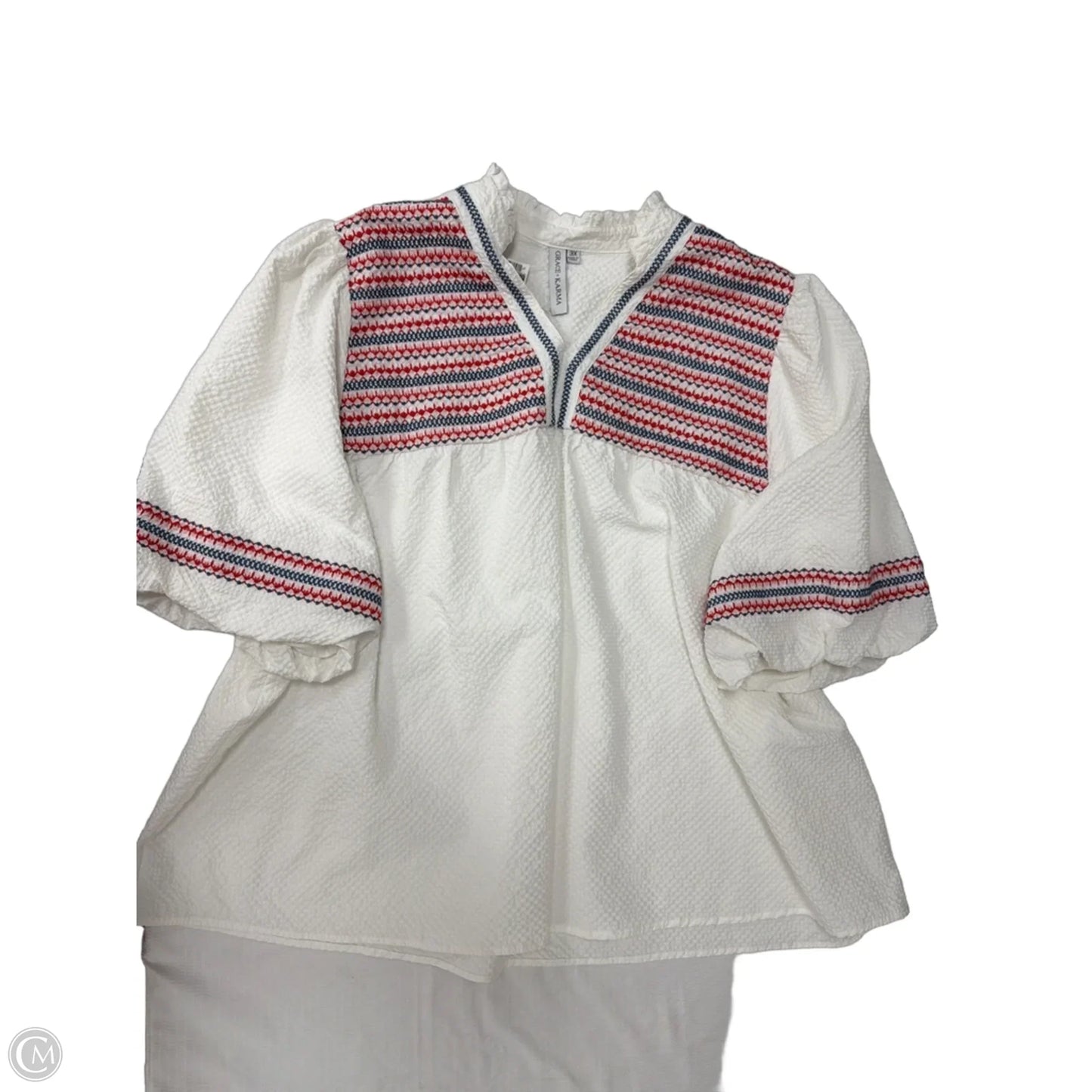 Top Short Sleeve By Grace + Karma In Blue & Red & White, Size: 3x