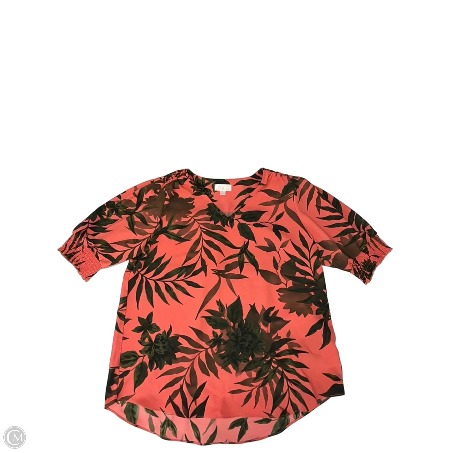 Top Short Sleeve By Belle By Kim Gravel In Tropical Print, Size: M