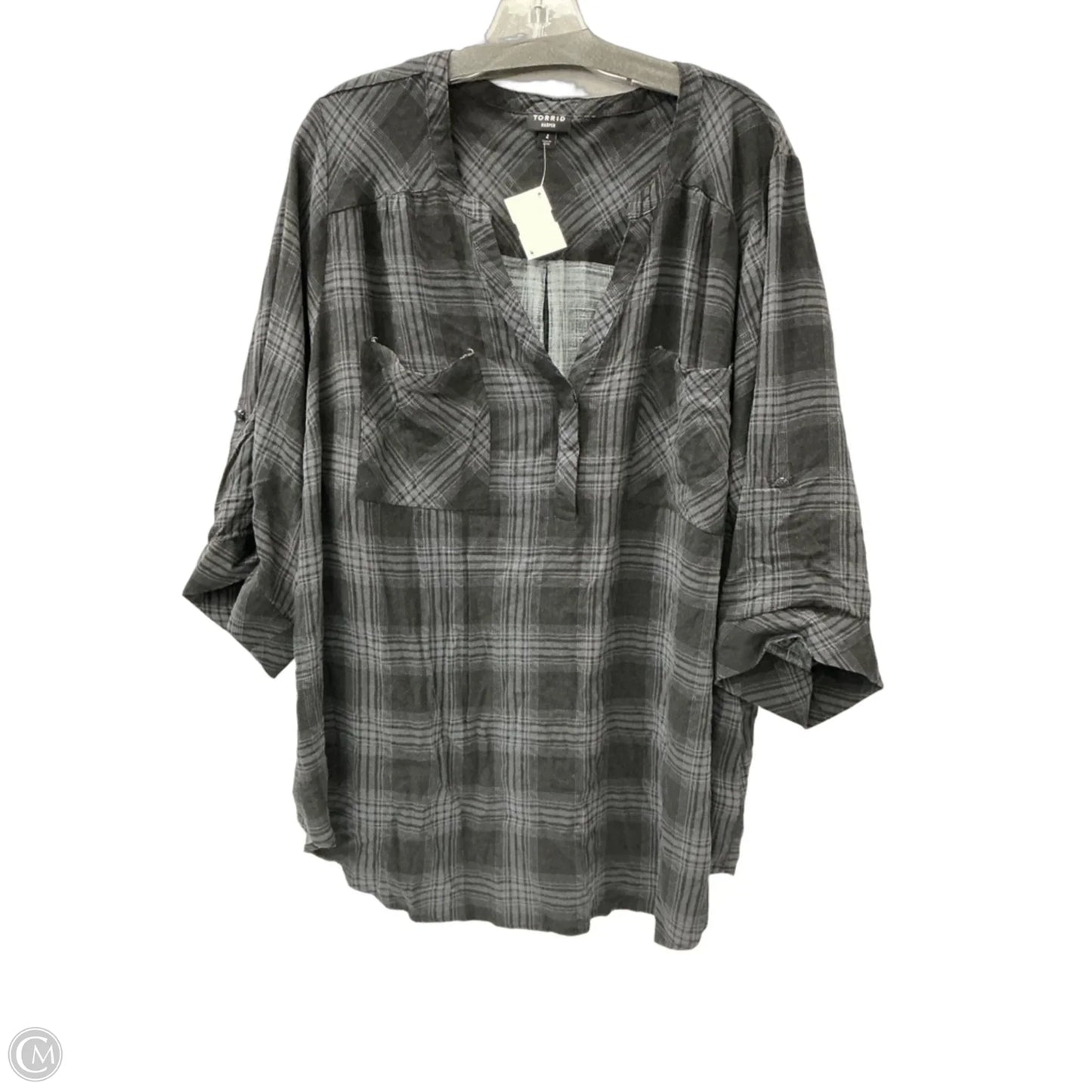 Top 3/4 Sleeve By Torrid In Plaid Pattern, Size: 4x